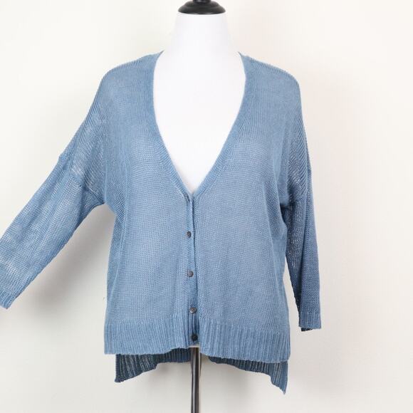 Eileen Fisher Size M Button Linen Cardigan Sweater Cornflower Blue - Picture 7 of 11